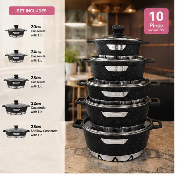 Cuisine Regina 10-Piece Granite Cookware Set – Non-Stick Casserole Set with Lids