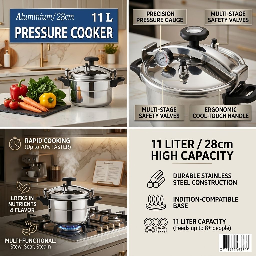 11L Aluminium Pressure Cooker 28cm | Precision Gauge | Induction Compatible