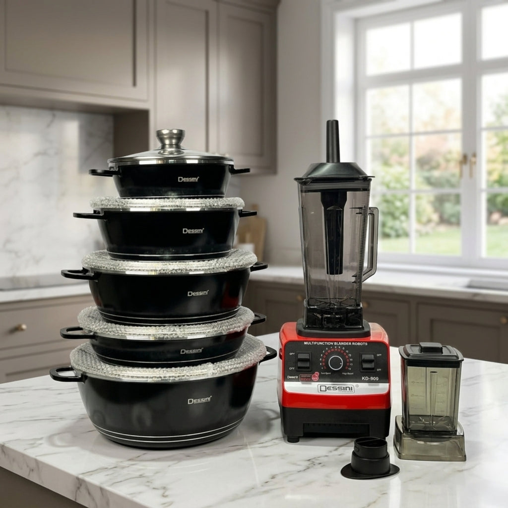 Dessini 2-in-1 Bundle – 10-Piece Granite Cookware Set & Multifunction Blender KD-909