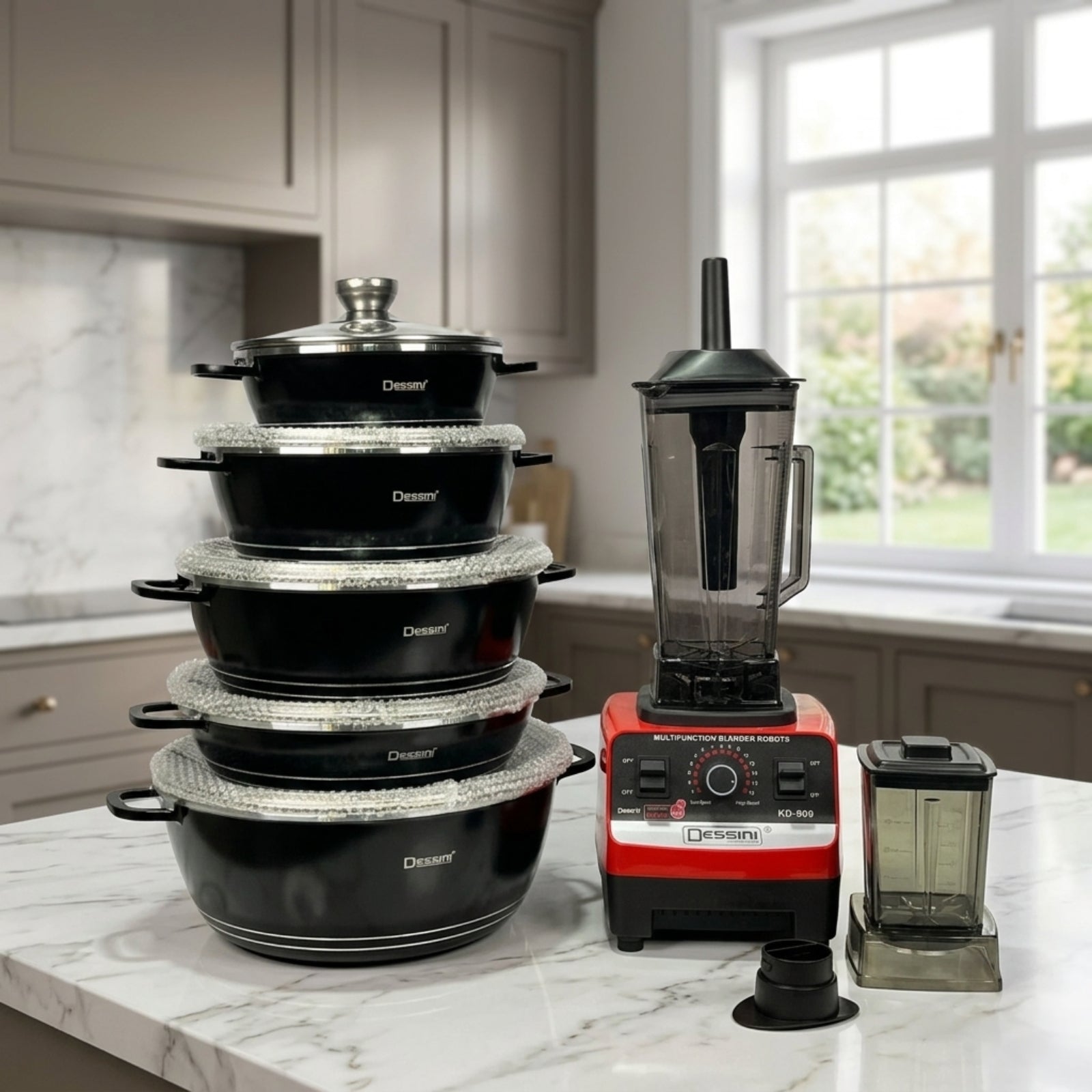 Dessini 2-in-1 Bundle – 10-Piece Granite Cookware Set & Multifunction Blender KD-909