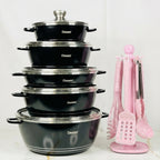 Dessini 2-in-1 Bundle – 10-Piece Granite Cookware Set & 6-Piece Silicone Kitchen Utensil Set
