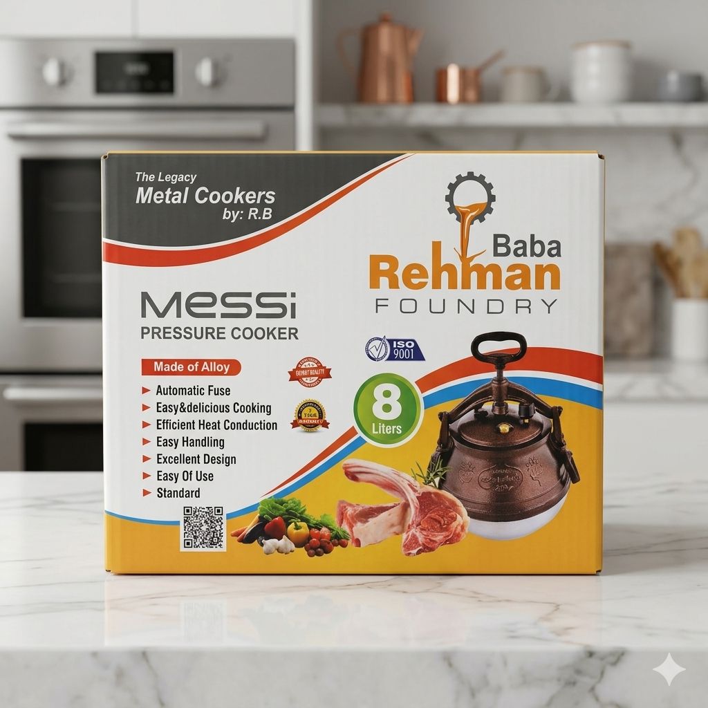 Messi Pressure Cooker 8 Liter – Alloy Metal | Baba Rehman Foundry
