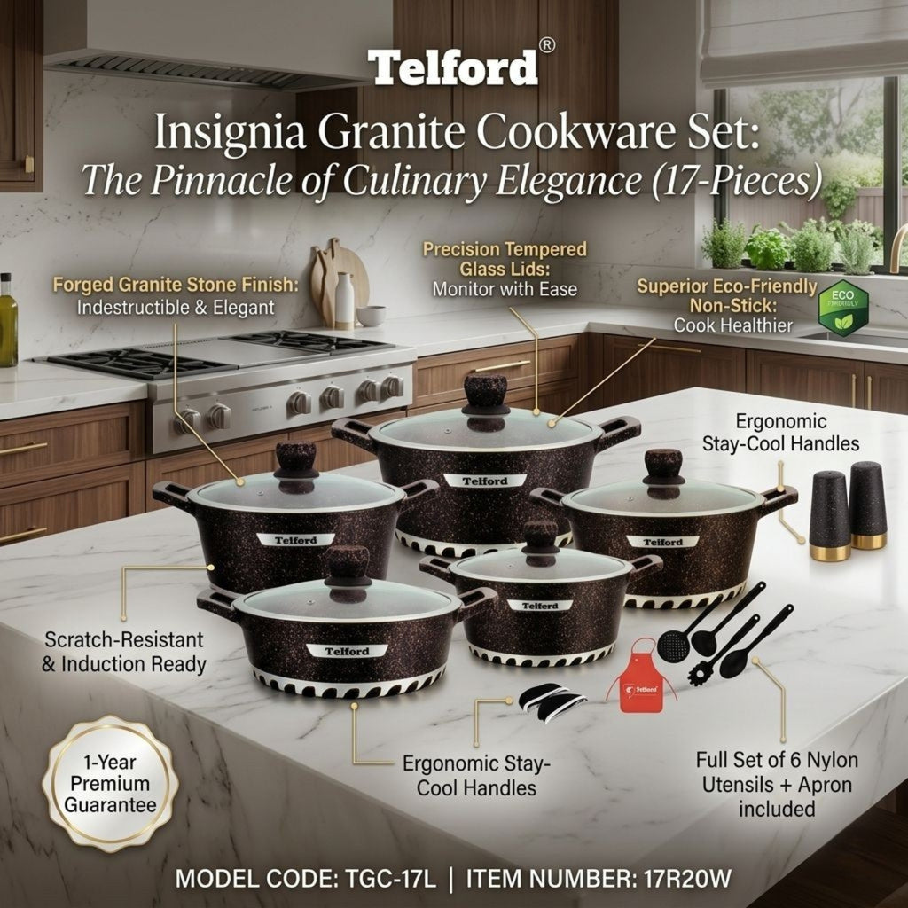 Telford Insignia Granite Cookware Set 17-Piece | Induction Ready | Eco Non-Stick | 1-Year Guarantee | Made in UK