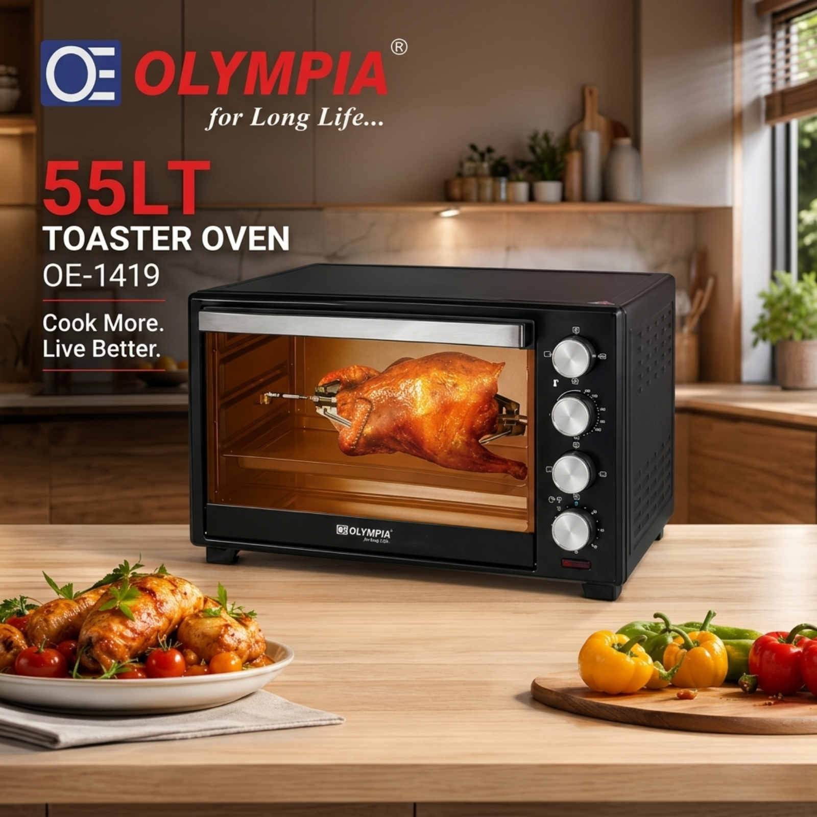 Olympia 55L Toaster Oven OE-1419 | Large Capacity Rotisserie Oven