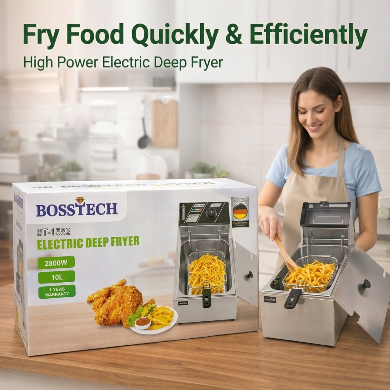 Bosstech BT-1582 Electric Deep Fryer 10L 2800W | Stainless Steel | 1-Year Warranty