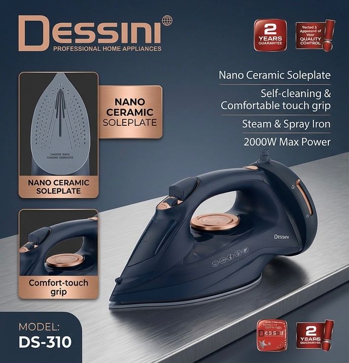 Dessini DS-310 Steam & Spray Iron 2000W – Nano Ceramic Soleplate