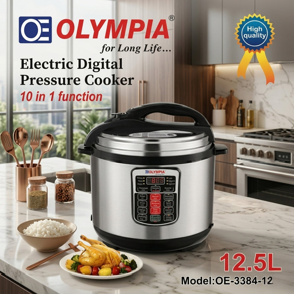Olympia OE-3384-12 Electric Digital Pressure Cooker – 12.5L 10-in-1 Multi-Cooker