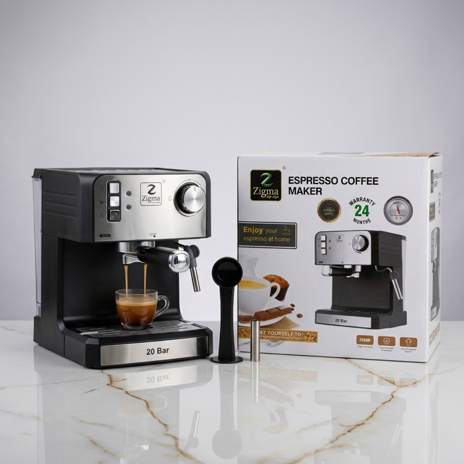Zigma Espresso Coffee Maker 20 Bar – Home Espresso Machine with Steam Wand