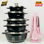 Dessini 2-in-1 Bundle – 10-Piece Granite Cookware Set & 6-Piece Silicone Kitchen Utensil Set