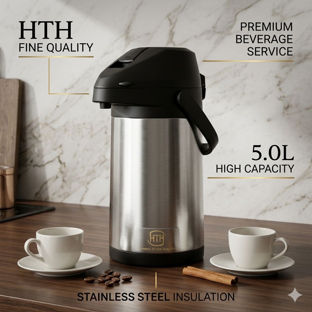 HTH Fine Quality 5.0L Airpot Thermal Flask – Stainless Steel Insulation, Premium Beverage Server