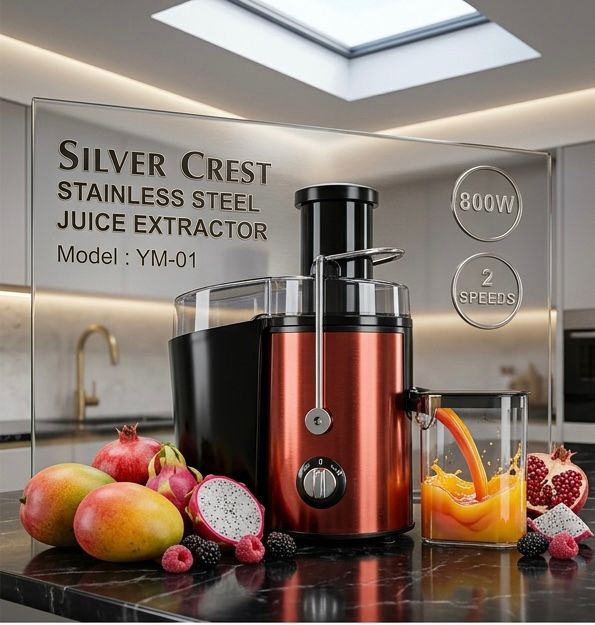 Silver Crest YM-01 Stainless Steel Juice Extractor – 800W, 2-Speed Centrifugal Juicer
