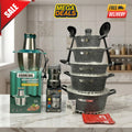 17-Piece Granite Non-Stick Cookware Set - 3L Food Processor - Spices Grinder – 3 in 1 Bundle