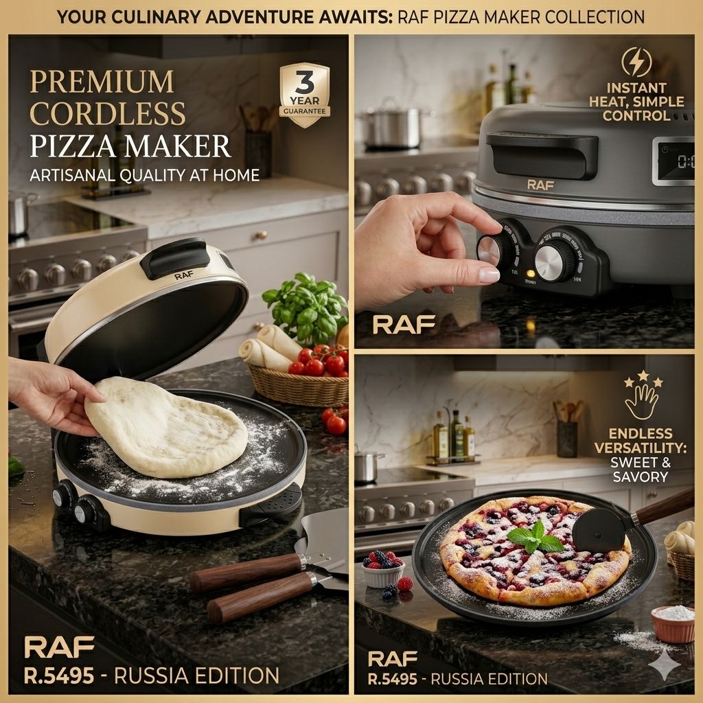 RAF Premium Pizza Maker 2200W – Non-Stick, Timer & Temperature Control | R.5495
