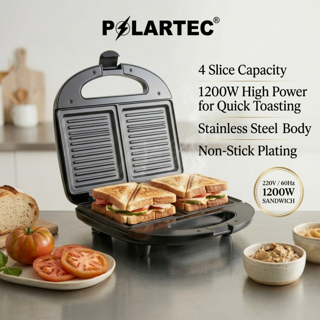 Polartec 4-Slice Sandwich Maker 1200W – Non-Stick Stainless Steel