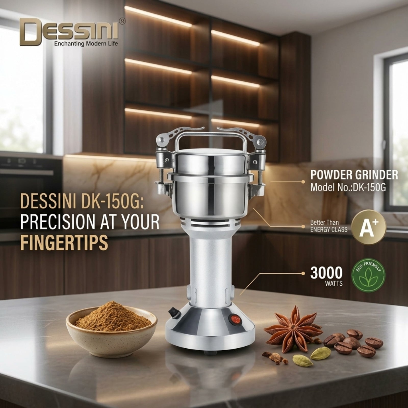 Dessini DK-150G Electric Powder Grinder – 3000W Spice & Herb Mill