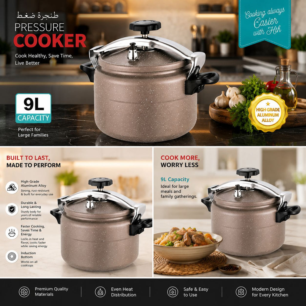 HTH 9L Granite Aluminum Alloy Pressure Cooker | Induction Bottom | Large Family Cooker