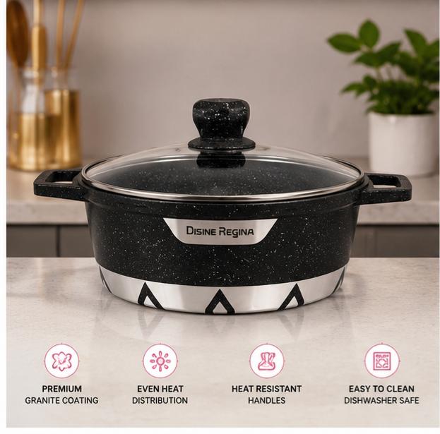 Cuisine Regina 10-Piece Granite Cookware Set – Non-Stick Casserole Set with Lids