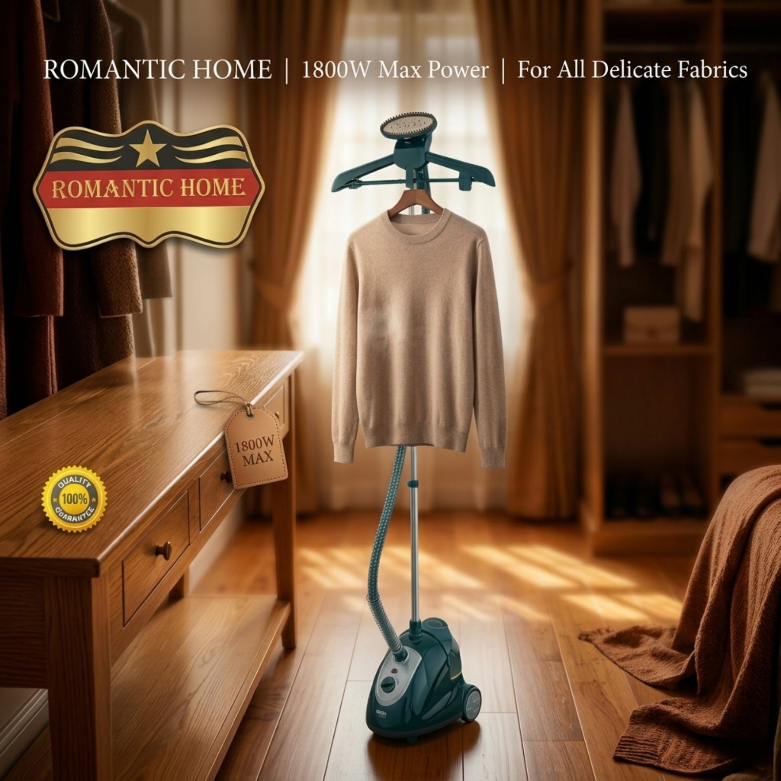 Romantic Home 1800W Upright Garment Steamer – For All Delicate Fabrics