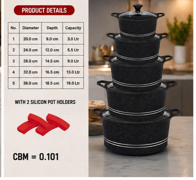 Sonex Glory Supreme 12-Piece Black Marble Die Cast Cookware Set (20x36cm)