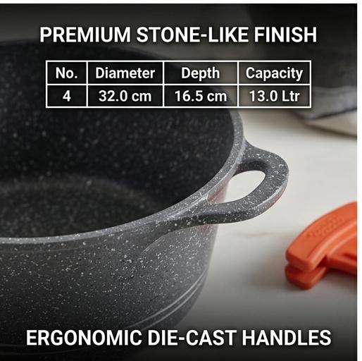 Sonex D/C Eden King 8-Piece Grey Marble Die Cast Cookware Set with Silicon Pot Holders