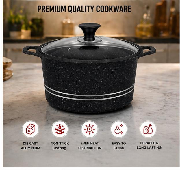 Sonex Glory Supreme 12-Piece Black Marble Die Cast Cookware Set (20x36cm)