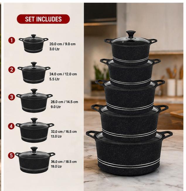 Sonex Glory Supreme 12-Piece Black Marble Die Cast Cookware Set (20x36cm)