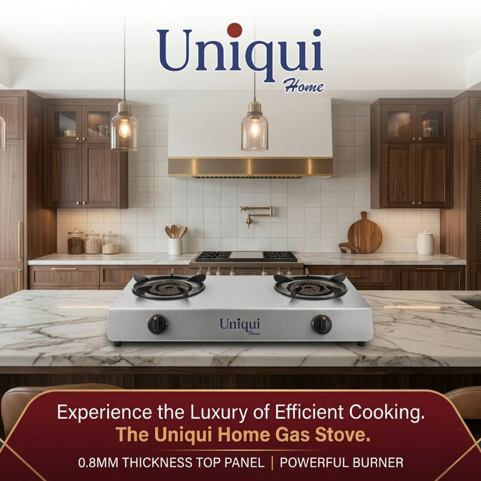Uniqui Home Double Burner Gas Stove | 0.8mm Steel Top Panel | Powerful Burners