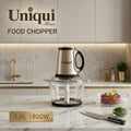Uniqui Home 3.8L Electric Food Chopper – 1800W, Stainless Steel Blades & Glass Bowl